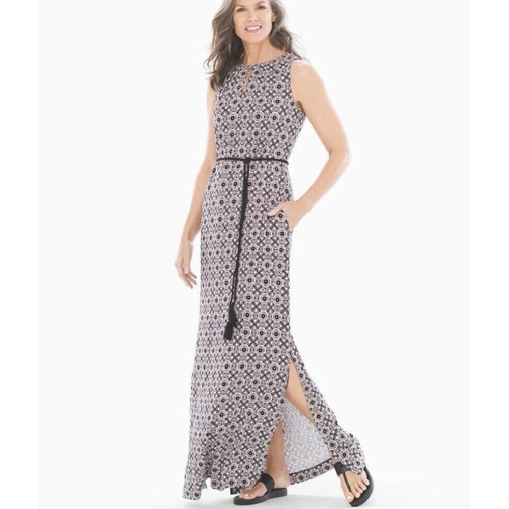 Soma Soft Jersey Stretch Maxi Dress Women’s Large Boho‎ Keyhole Halter NO BELT